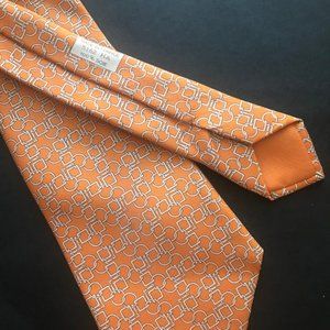 HERMES 5162 HA Men's Tie Signature Orange Bridle Bit Chain Classic Silk France